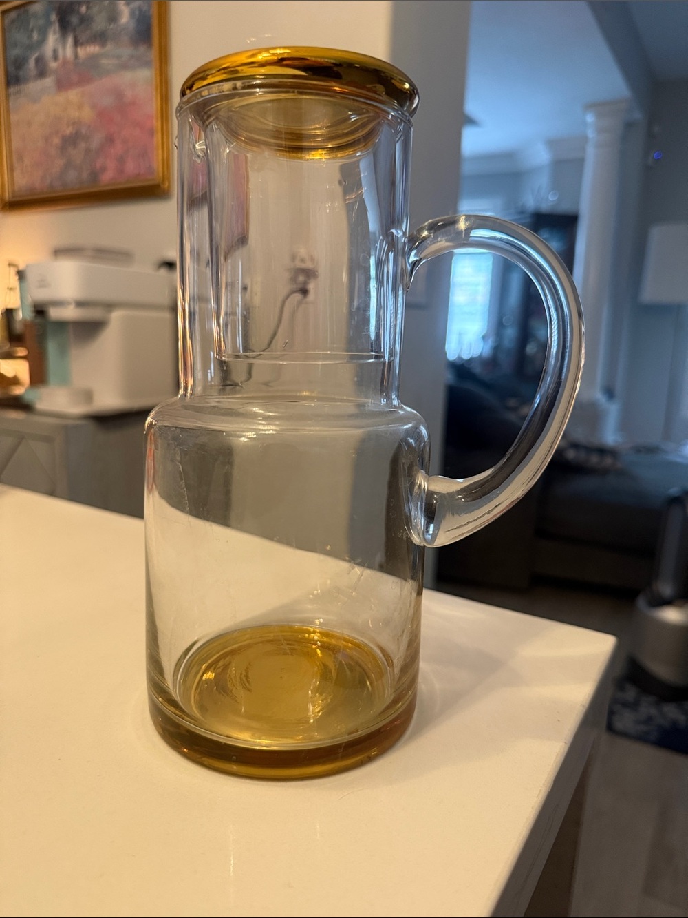Anthropologie Clear Glass Pitcher with Amber Trim